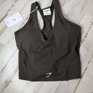 Gymshark Dark Olive Green Longline Racerback Sports Bra